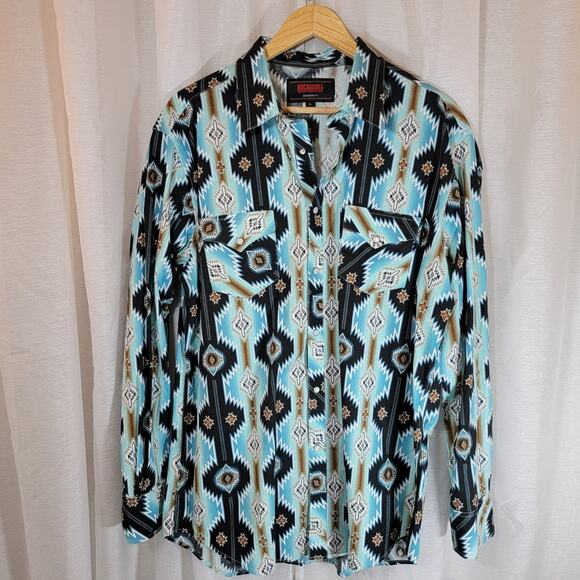 Rock & Roll Denim Mens Western Pearl Snap Shirt XL Modern Fit Aztec Southwest - Picture 1 of 10